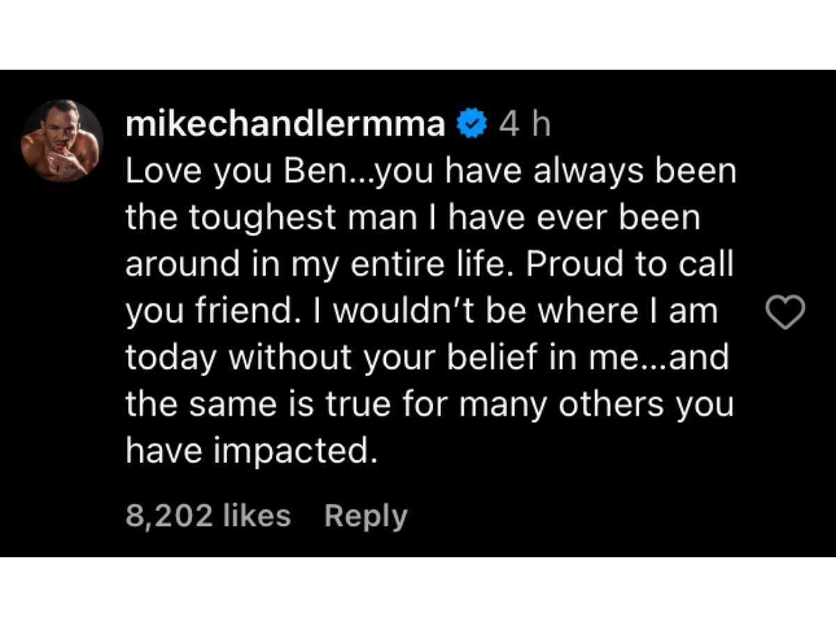 Chandler’s comment on Instagram